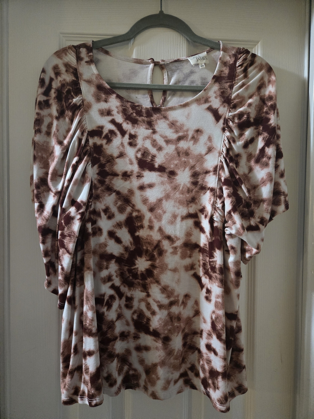 Boho Tie-Dye Brown & Cream Puff Sleeve Top
